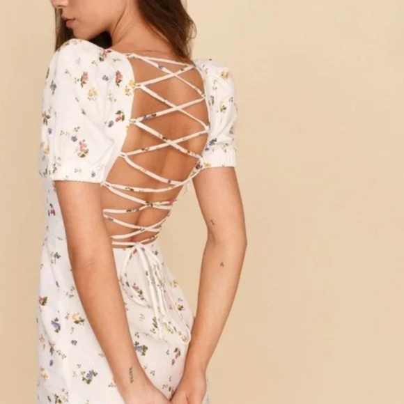 NWOT Reformation Lianne Linen Dress in floral size 8 - Picture 3 of 9